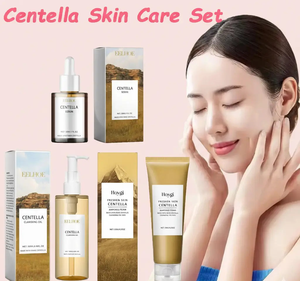 Centella Skin Care Set Centella Serum Face Wash Cleansing Oil Facial Care Set Soothing Refreshing Smooth Glowing Face Essence