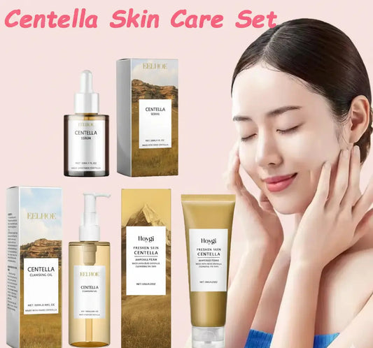 Centella Skin Care Set Centella Serum Face Wash Cleansing Oil Facial Care Set Soothing Refreshing Smooth Glowing Face Essence
