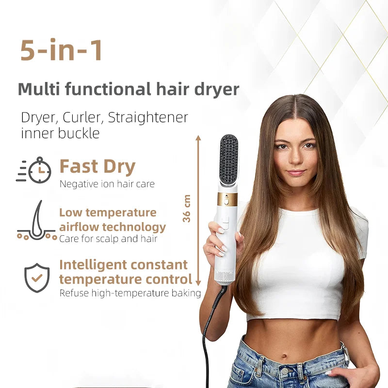 Your hair looks beautiful every day!              5 in 1 Hair Dryer Hot Comb Set Professional Curling Iron Hair Straightener Styling Tool For Airwrap Hair Dryer Household