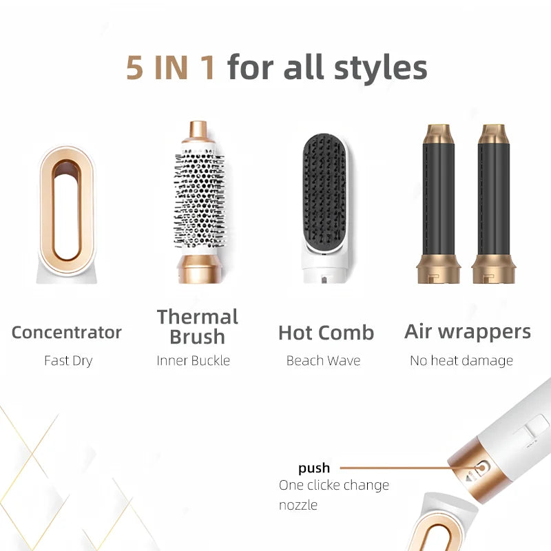 Your hair looks beautiful every day!              5 in 1 Hair Dryer Hot Comb Set Professional Curling Iron Hair Straightener Styling Tool For Airwrap Hair Dryer Household