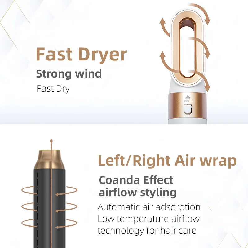 Your hair looks beautiful every day!              5 in 1 Hair Dryer Hot Comb Set Professional Curling Iron Hair Straightener Styling Tool For Airwrap Hair Dryer Household