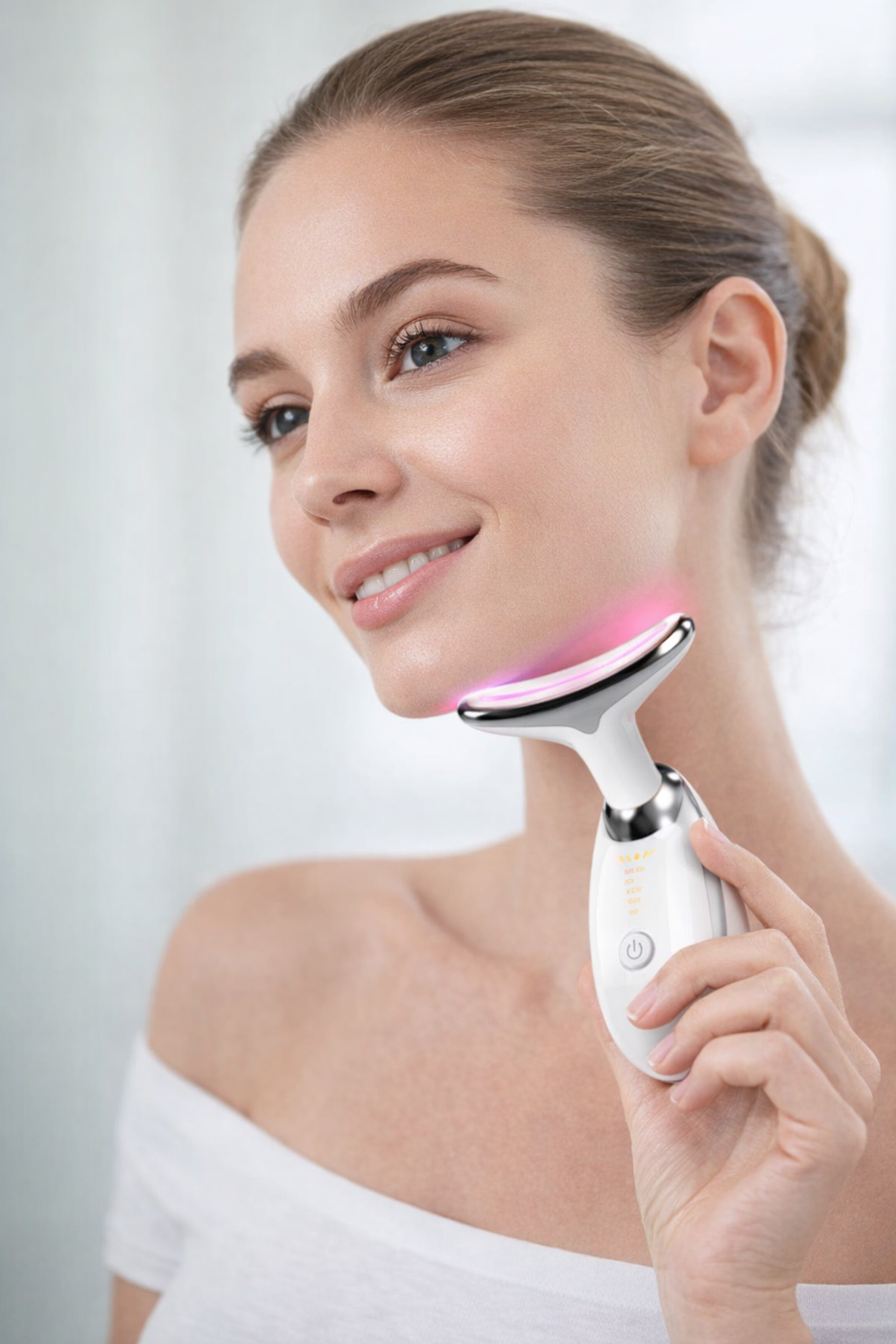 ELLYORA Facial and Neck Device — EMS Microcurrent and LED Therapy - Designed to support calm, balanced, natural-looking skin.